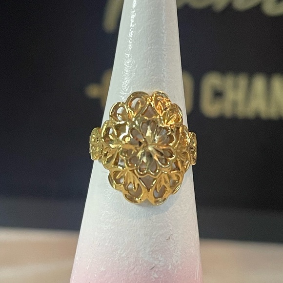 Pretty stamped .925 Sterling Silver & Goldtone overlay Filigree Ring Sz. 5 1/2 - Picture 5 of 8